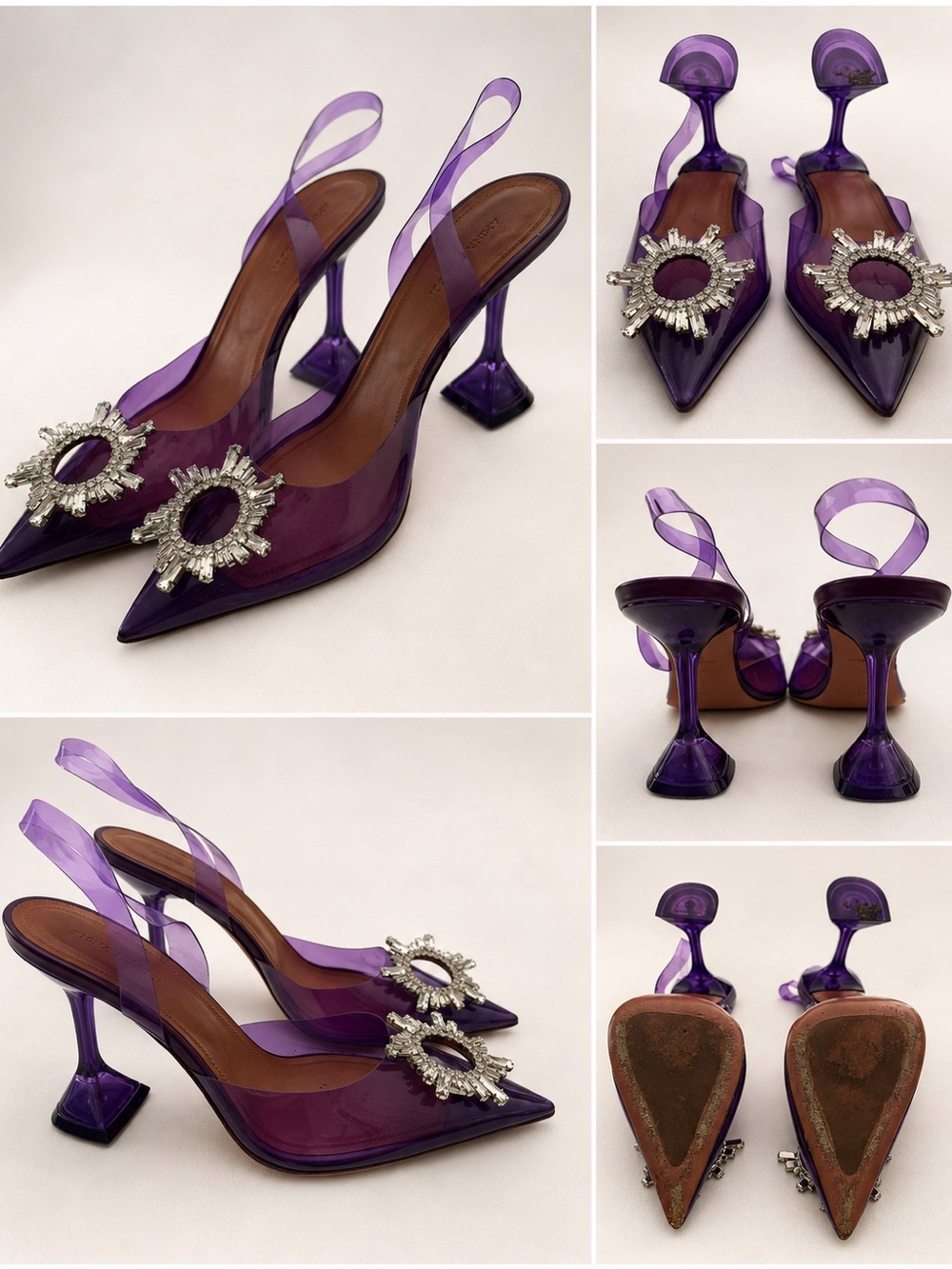 Amina Muaddi Begum Purple PVC Crystal Slingback Pumps